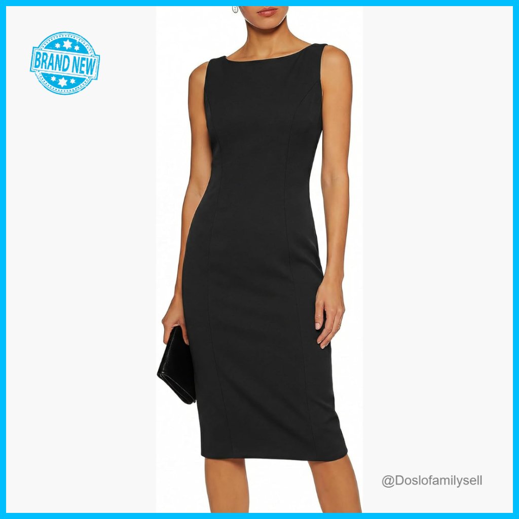 Sleeveless Boat Neck Bodycon Dress Sheath Midi Elegant Work Cocktail